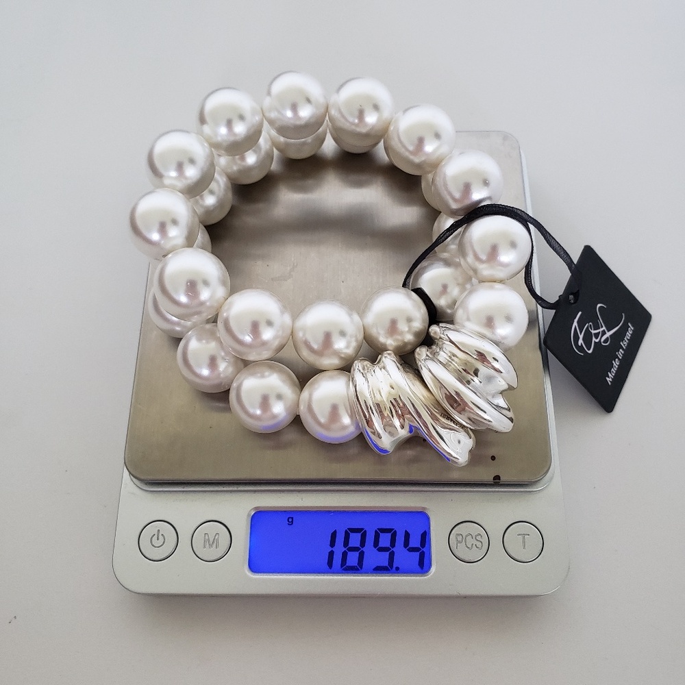 E&L Israel Sterling Silver Electroform Shell Pearl Beaded Necklace 18" - Picture 4 of 9